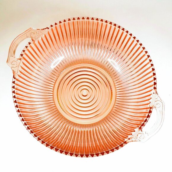 Anchor Hocking Queen Mary Pink 2-Handle Serving & Berry Bowl Set - 1930s Glass - Picture 3 of 6